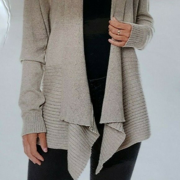 FEVER Women's Waterfall Cozy Relaxed Cardigan --Oatmeal - Picture 3 of 6